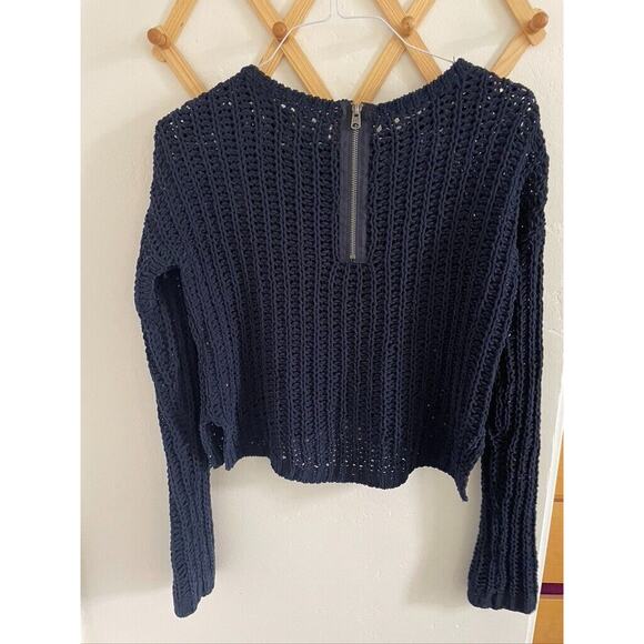 Abercrombie & Fitch Sweater Women's XS Navy Slightly Cropped Open Knit Beachy - Picture 5 of 6